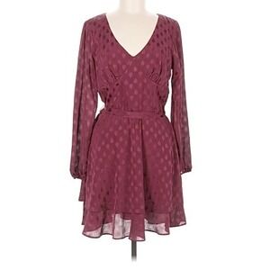 The General Good Tiered Mini Women L Burgundy Dress Long Sleeve Boho Jacquard